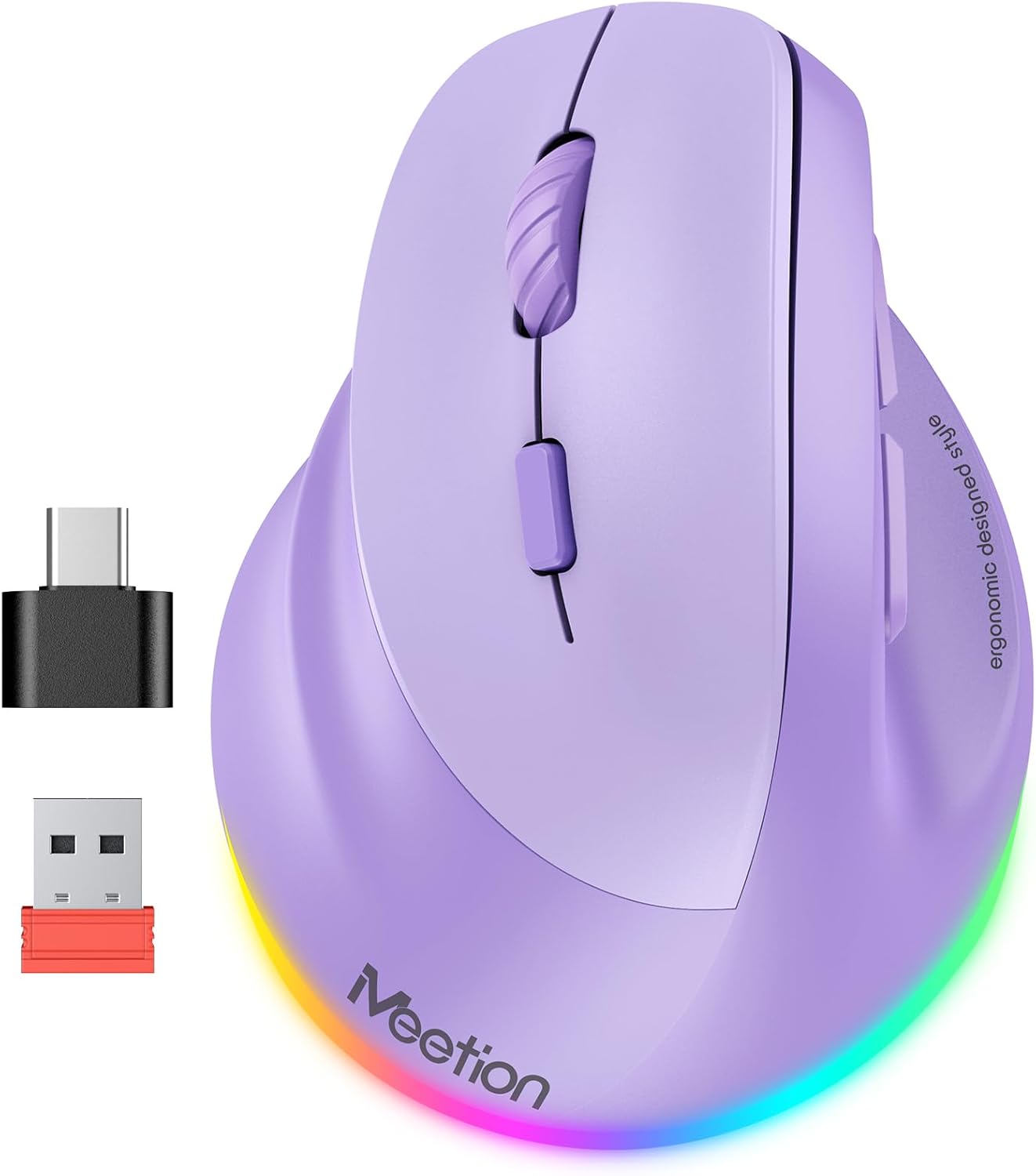 MEETION Bluetooth(5.2 3.0) 4 Left-Handed Mouse, Ergonomic Mouse Wireless Vertical Mouse, RGB Rechargeable Mice for +