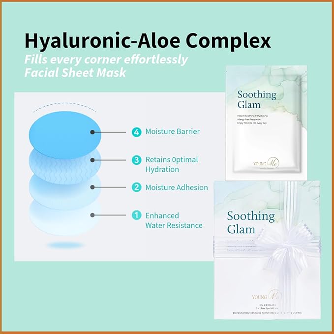 YoungMe Soothing Glam Facial Sheet Mask ??6-Pack | Hydrating & Moisturizing Korean Skin Care for Sensitive & All Skin Types
