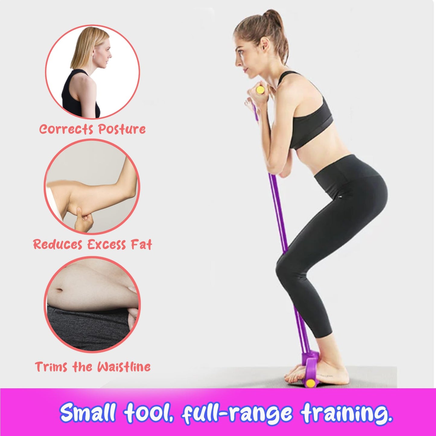 Pedal Resistance Band with Handle, Upgrade 6-Tubes Manual Tension Training Pedal,Multifunction Fitness Bands for Abdomen, Waist, Arm, Leg,Home Fitness (Purple)