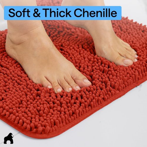 GORILLA GRIP Bath Rug Mat - Thick Soft Absorbent Chenille | Quick-Dry Microfiber, 30x20, Sunset Orange