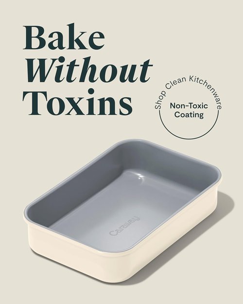 Caraway Nonstick Baking Pan Duo - 9” x 6.5” Deep Ceramic Pan, Non-Toxic & PTFE Free - Ideal for Casseroles & Lasagna - Cream