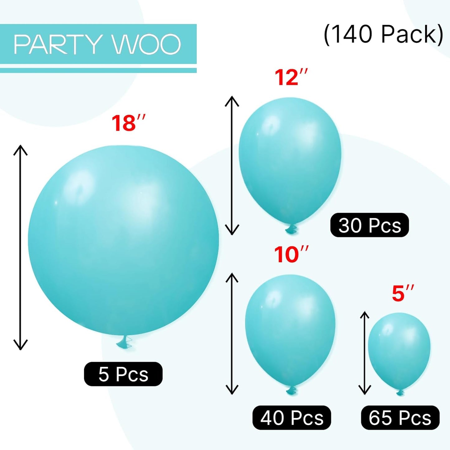 PartyWoo Teal Balloon Arch Kit - 140pcs in 5, 10, 12 Inch Sizes | Perfect for Baby Showers, Graduations & Parties