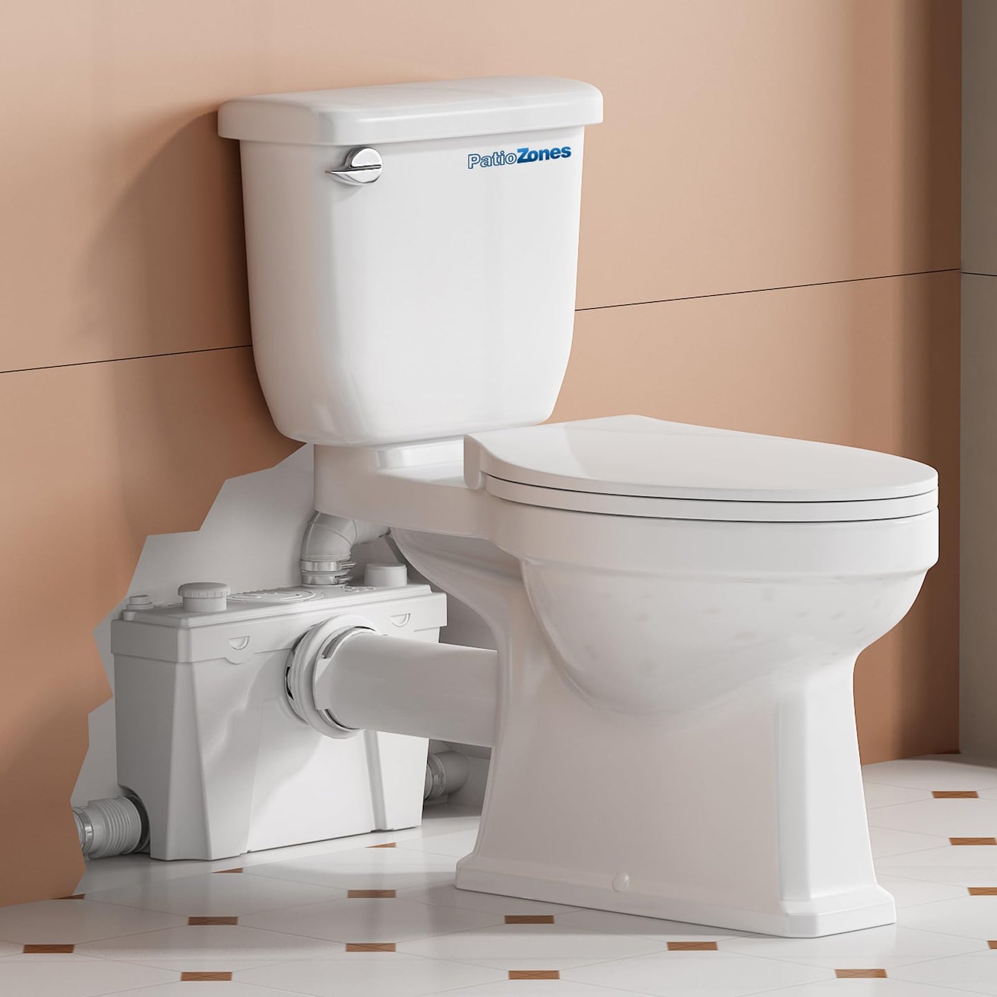 2026 Macerating Toilet System, 17.7" Tall Elongated Toilet with Grinder Pump for Basement Bathroom Sink/Shower/Laundry Wastewater Upflush, Quiet Copper Motor, Less Consumption, Nano-glaze Coating