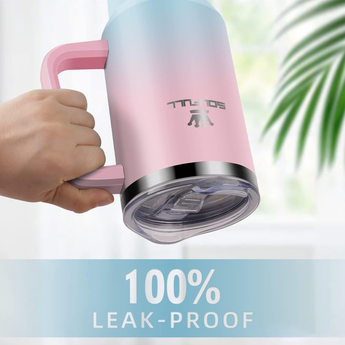 Skiennix 40 Oz Tumbler - Leak-Proof Travel Coffee Mug with Handle & Straw Lid | Insulated Stainless Steel, Pink/Blue