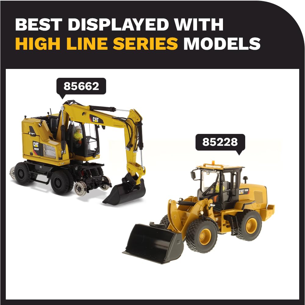 Diecast Masters 1:50 Scale Caterpillar M323F Railroad Wheeled Excavator - Safety Yellow Version | High Line Series Cat Trucks & Construction Equipment Model 85661