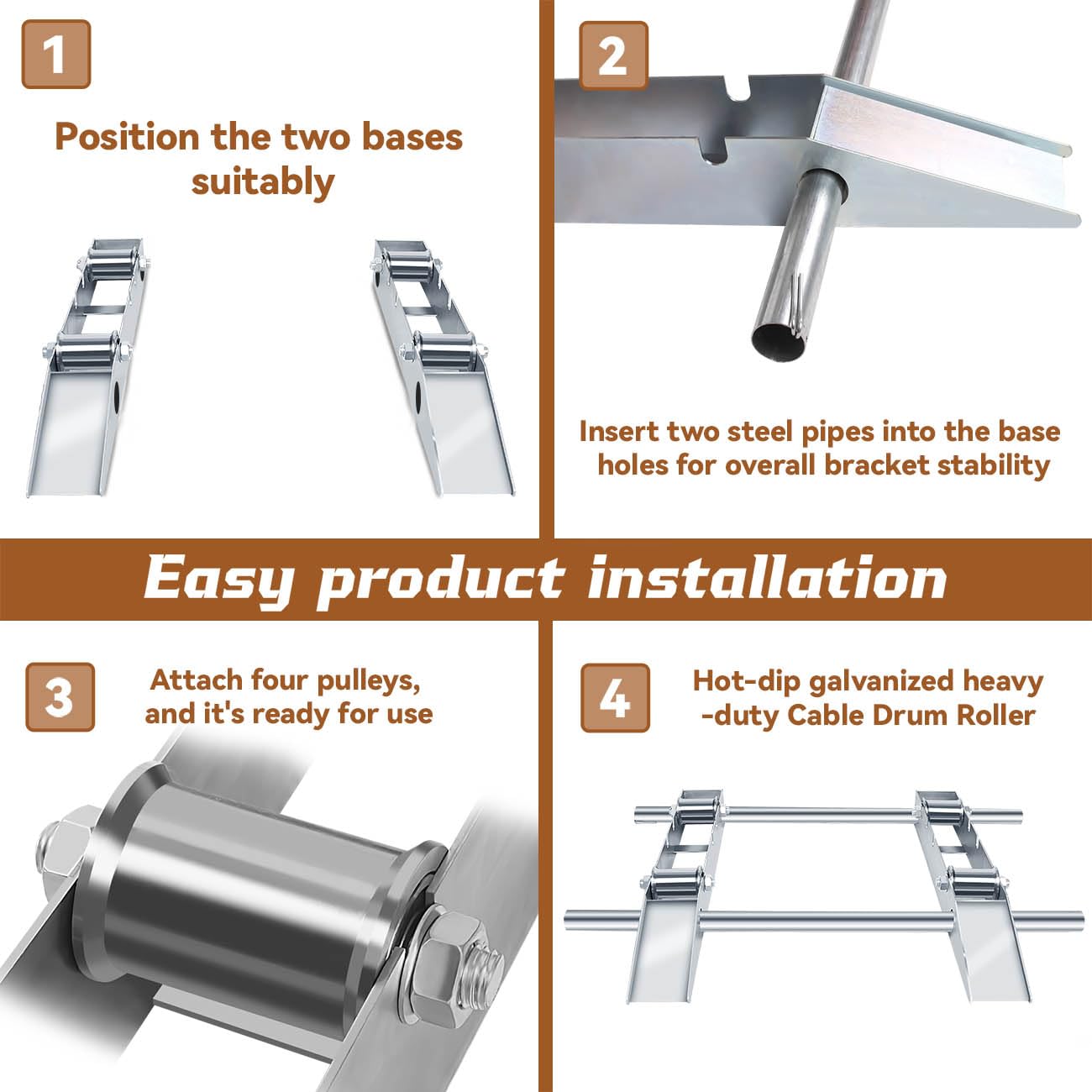Hot-dip Galvanized Cable Drum Roller, Heavy Duty Reel Dispenser, Industrial Grade Cable Roller Stand Holder, Double Rail Drum Unwinder for Reels up to 39" Width, 2-Ton Capacity Steel Wire Dispenser