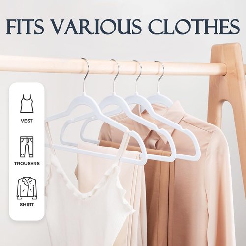 HOUSE DAY White Velvet Hangers - Non-Slip Heavy Duty Felt Hangers | 40 Pack for Space-Saving Closet Organization