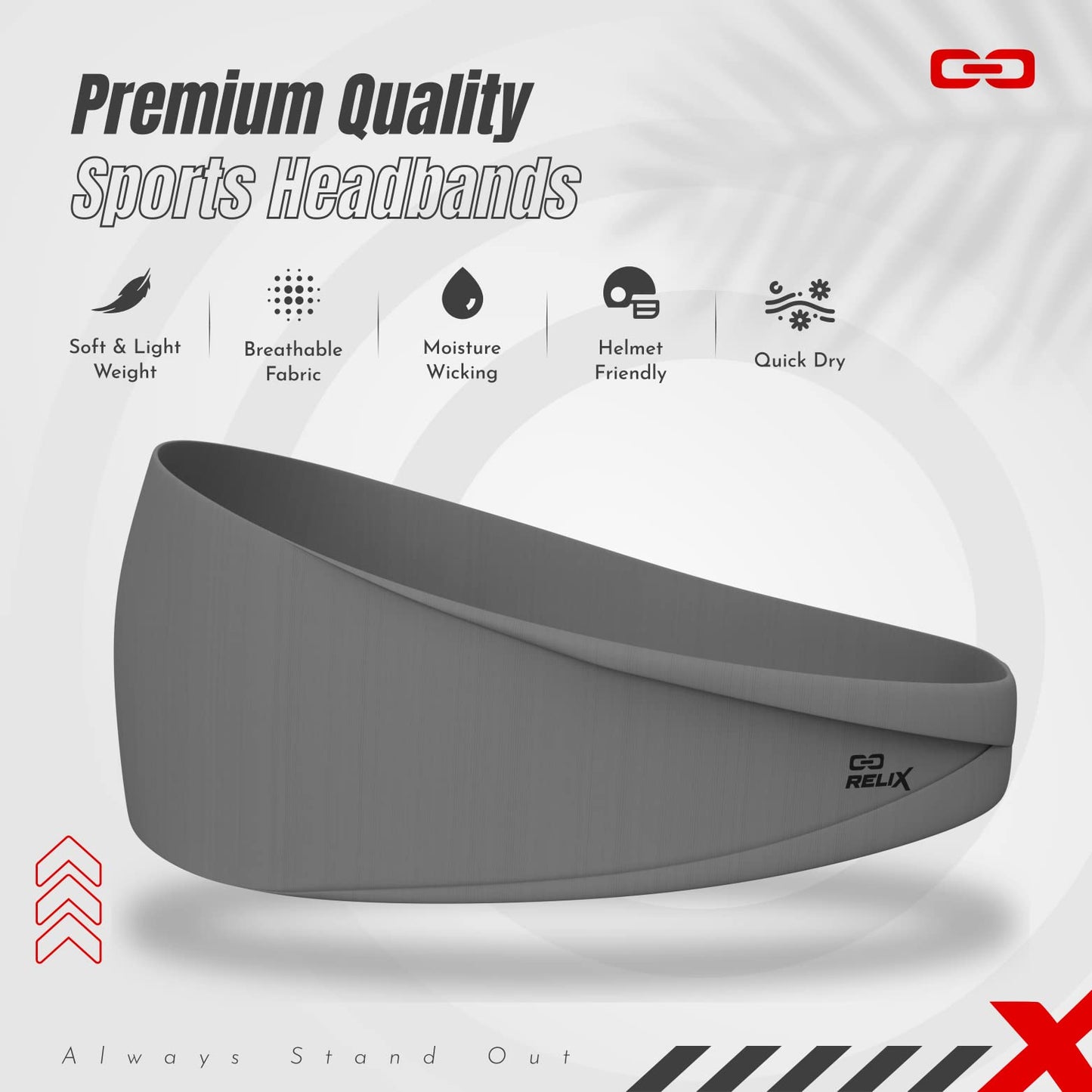 Relix Sports Headband for Men (5 Pack) Moisture Absorbing Workout Headband, Sweatband Headbands for Running, Cycling, Football, Yoga, Unisex Hairband