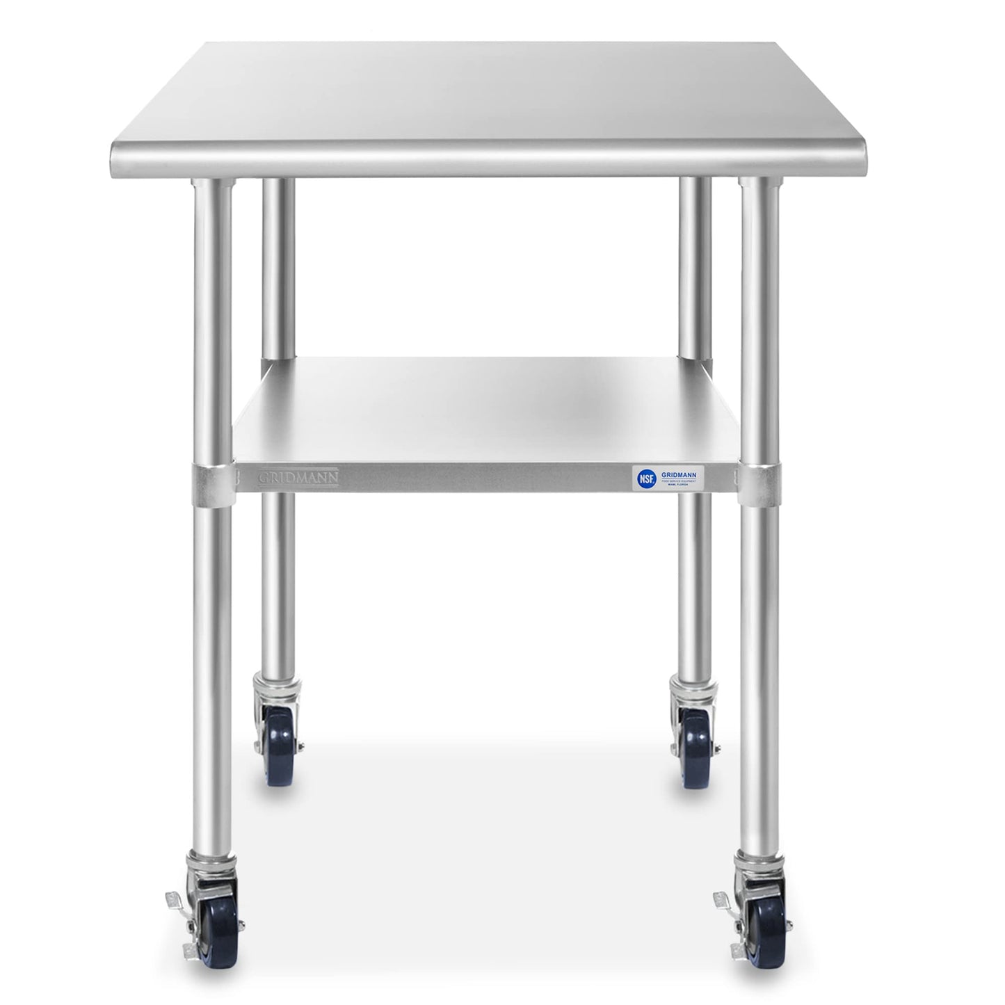 GRIDMANN NSF Stainless Steel Work & Prep Table 36 x 24 Inches with Caster Wheels and Under Shelf for Restaurant, Home, Hotel