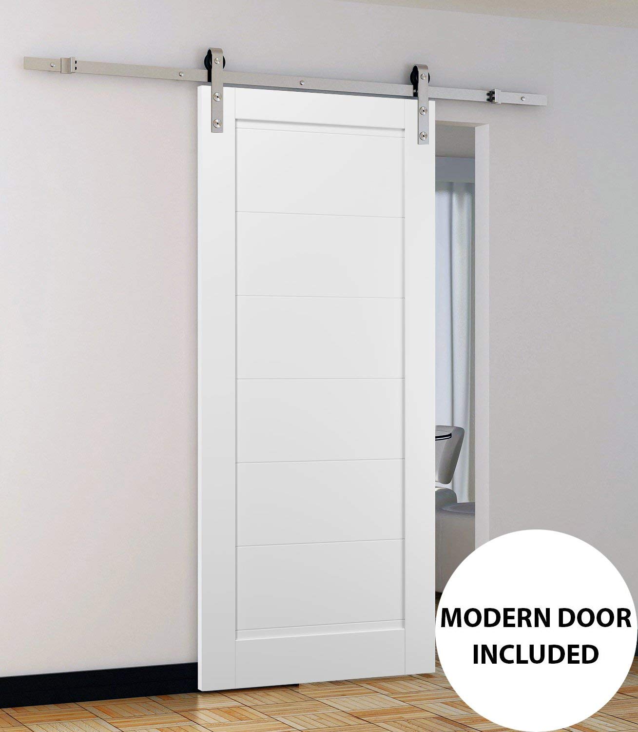 SARTODOORS Quadro 4115 | Interior Single Sliding barn Door, no Glass, MDF, 32x96, White, Modern Style | Hardware Included