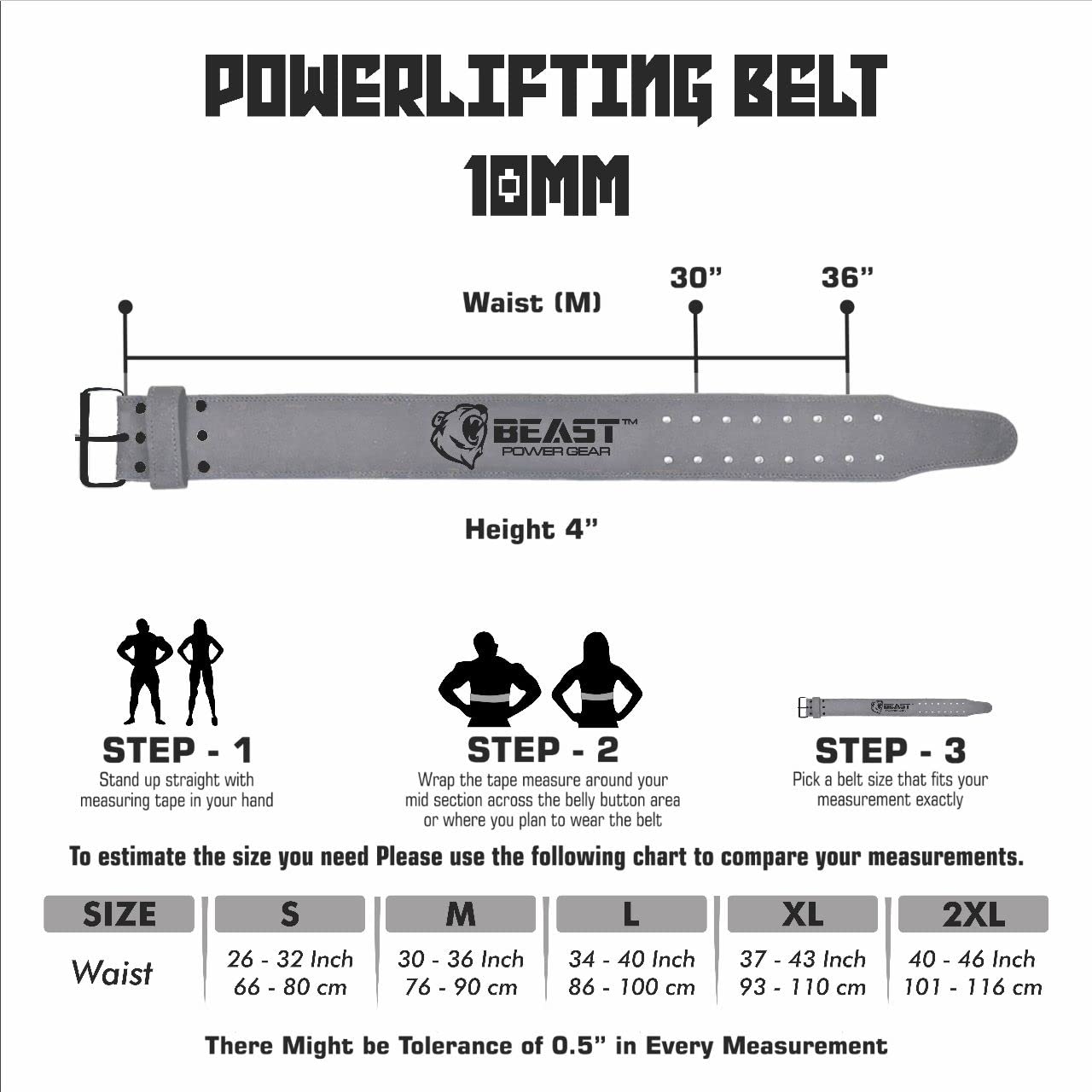 Beast Power Gear Weight Lifting Belts - Free Strap 4” Wide 10mm Thick for Weightlifting Bodybuilding Powerlifting Belt Superior Back Support Gym Belts for Men Women