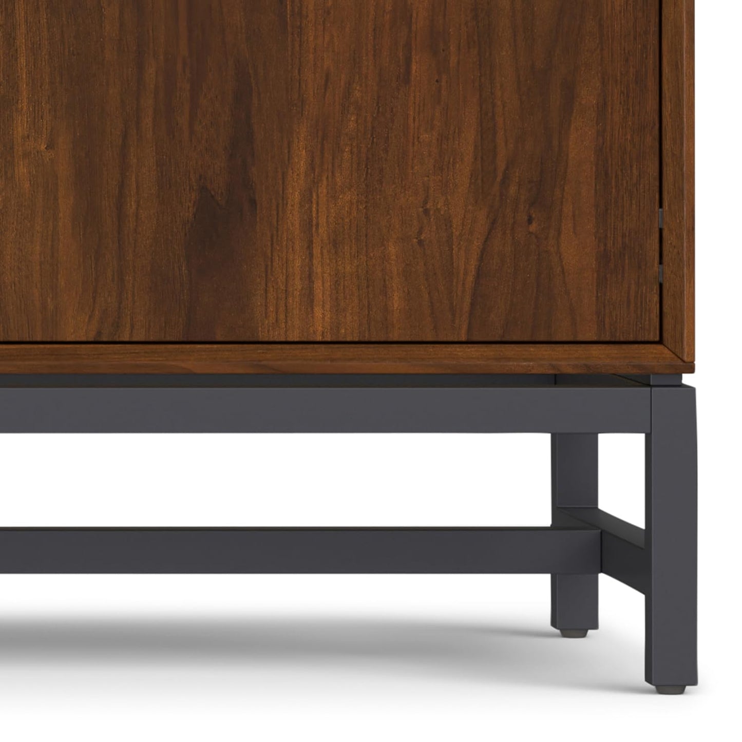 SIMPLIHOME Banting Buffet - 58 inch Wide Solid Wood 3-Door Sideboard Buffet in Natural Walnut, Mid-Century Modern Cabinet for Dining Room or Kitchen with Adjustable Shelves and Metal Base