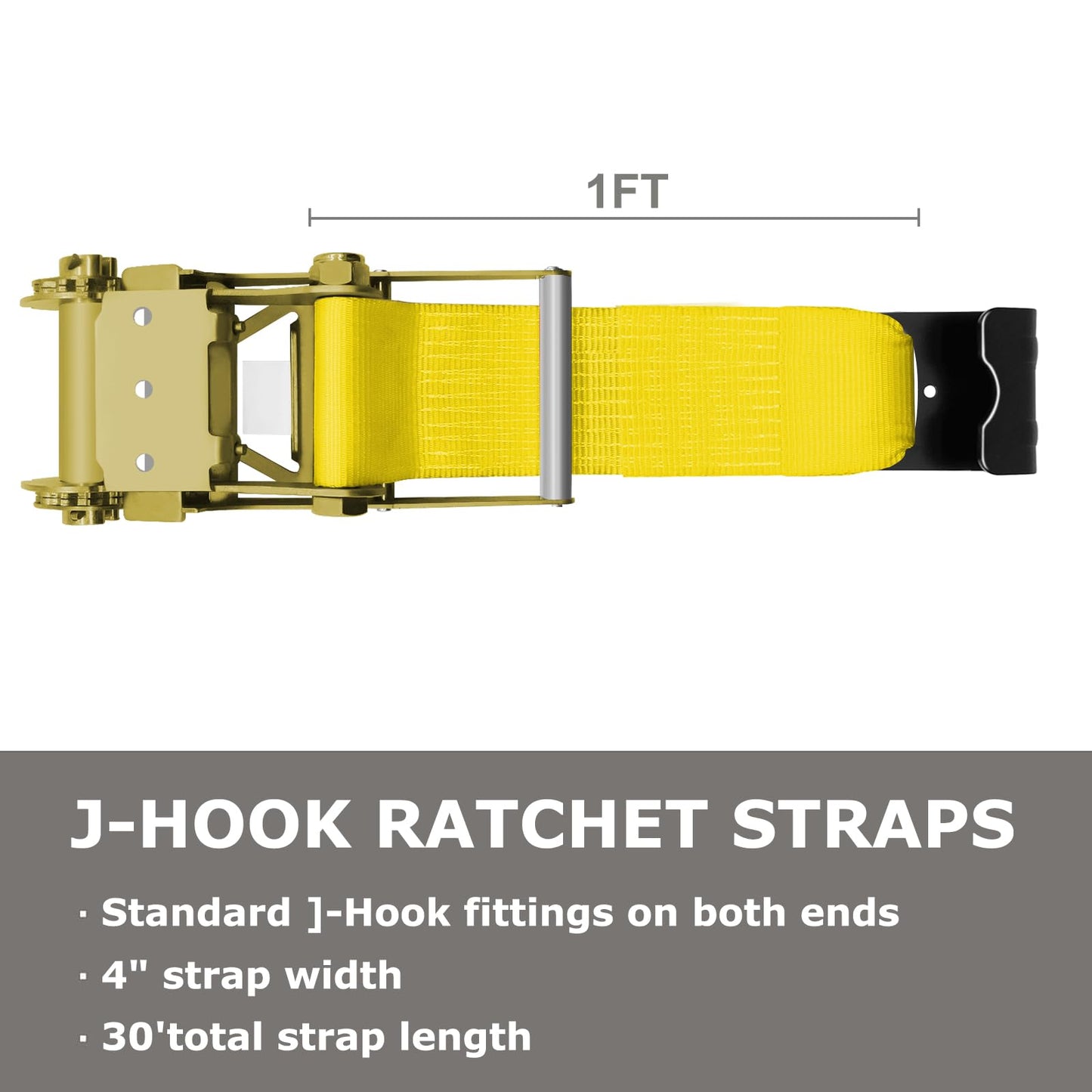 SALUINOKI 5 Pack 4 inch Ratchet Flat Hook Heavy Duty Yellow x12 inch(No Strap), Compatible with 4 inch Winch Straps for Flatbed Trailer