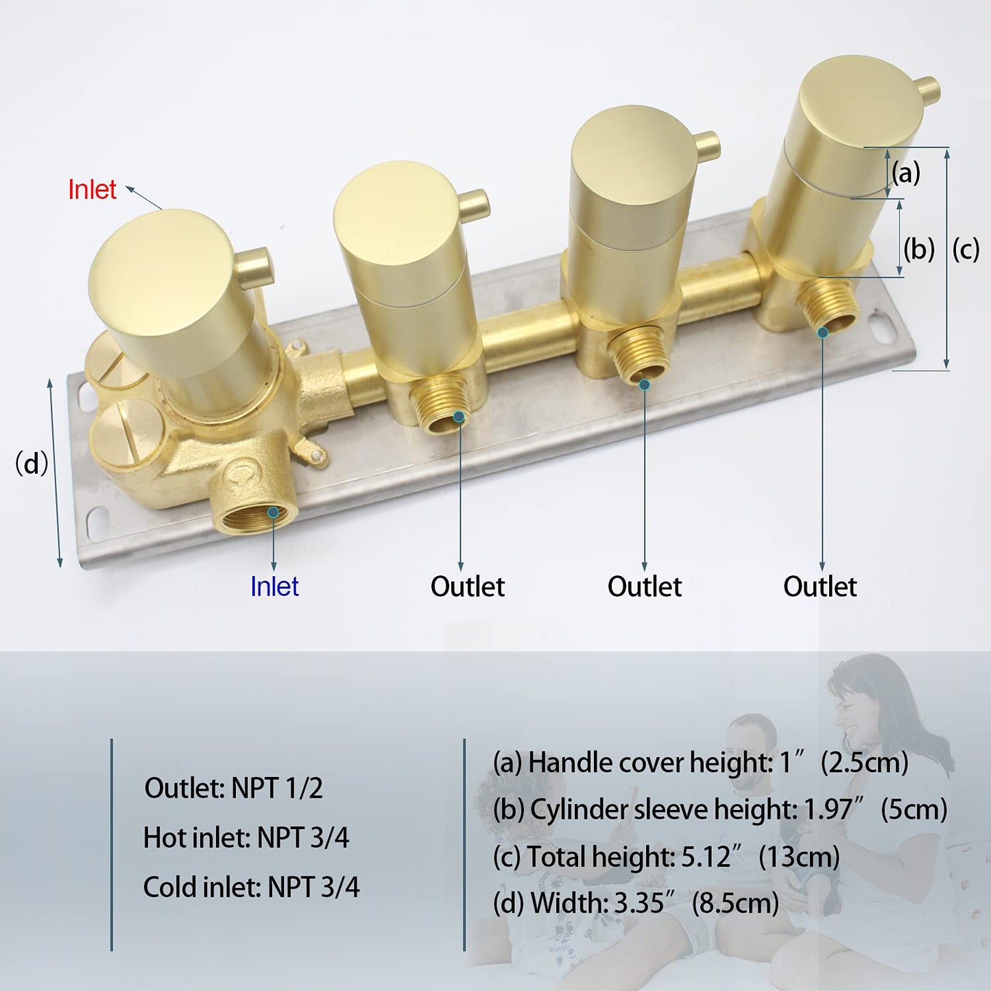 HOMEDEC 3 Function Shower Mixing Valve and Trim Kit, Brushed Gold 3 Ways Thermostatic Valve Flow Volume Control Vertical Shower Diverter Selector