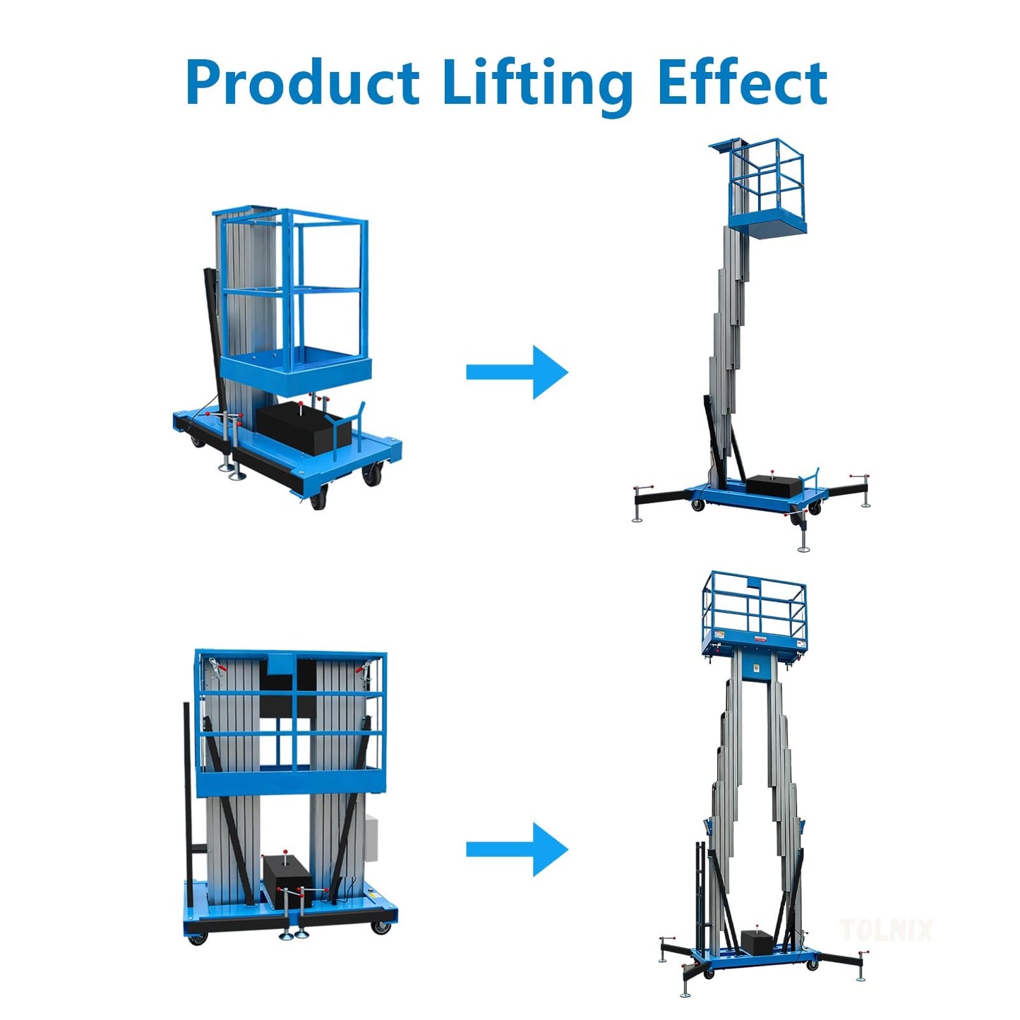 Electric Scaffolding Platform Lift, Aluminum Alloy Mobile Man Lift with Manganese Steel Support Arms, 1.1m Detachable Guardrail, 13ft-46ft Hydraulic Lifting Platform for Warehouse Construction