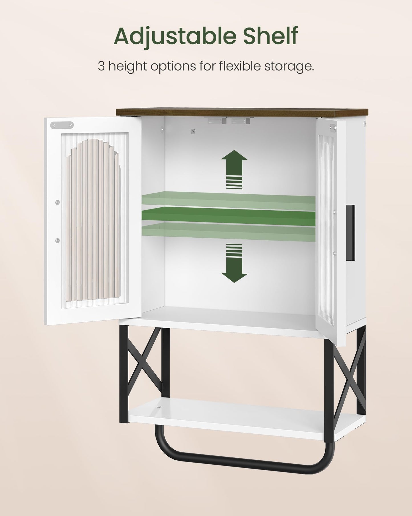 CHOEZON Bathroom Wall Cabinet, Medicine Cabinet with Adjustable Shelf and Towel Bar, Storage Cabinet Wall Mount with 2 Glass Doors, for Bathroom, Kitchen, Living Room, Dining Room, White and Walnut
