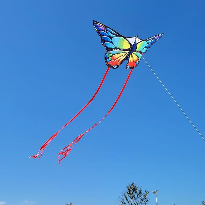 Simxkai Butterfly Kite for Kids & Adults, Easy to Fly Blue Big Kite for Beginners, Line Handle Included (1Pack 2Pack)