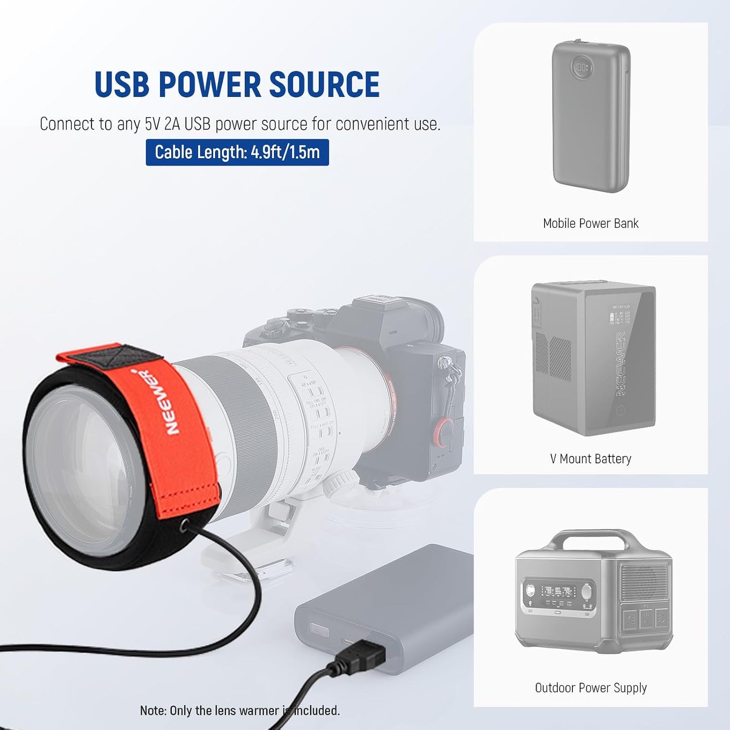 20"/500mm 3 Settings, HW-20B NEEWER USB Lens Heater Warmer with Temperature Dew Heater Strip Prevents Dew Fog