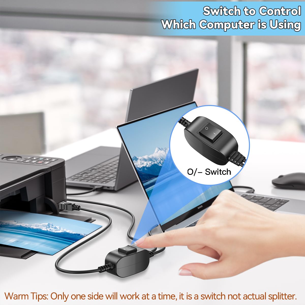 1 2 5FT+5FT Herfair Printer Splitter for Two Computers USB A Splitter in Out for Share One Printer/Scanner/Fax