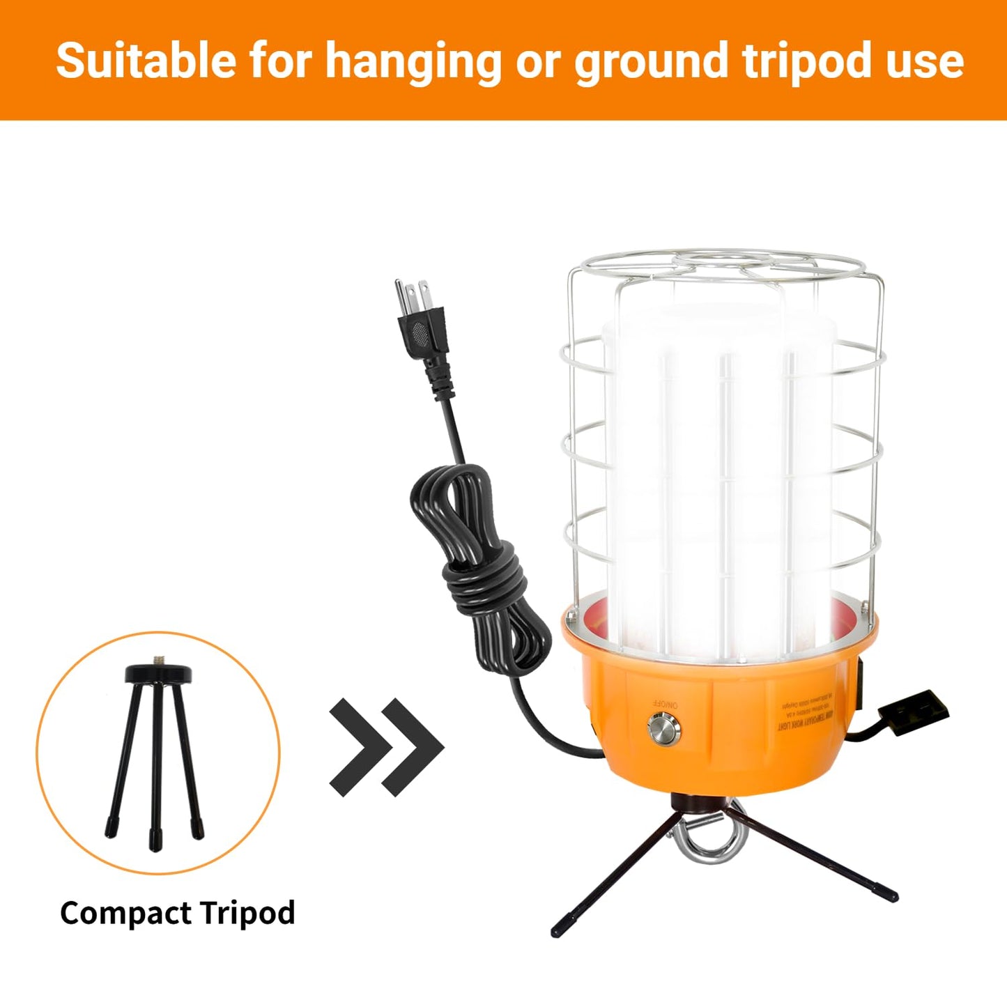 400W LED Temporary Work Light with ON/Off Switch & Hook, 56,000LM 5000K Daylight, Portable Hanging Construction Site Light for Jobsite, Warehouse, Workshop, Outdoor Projects