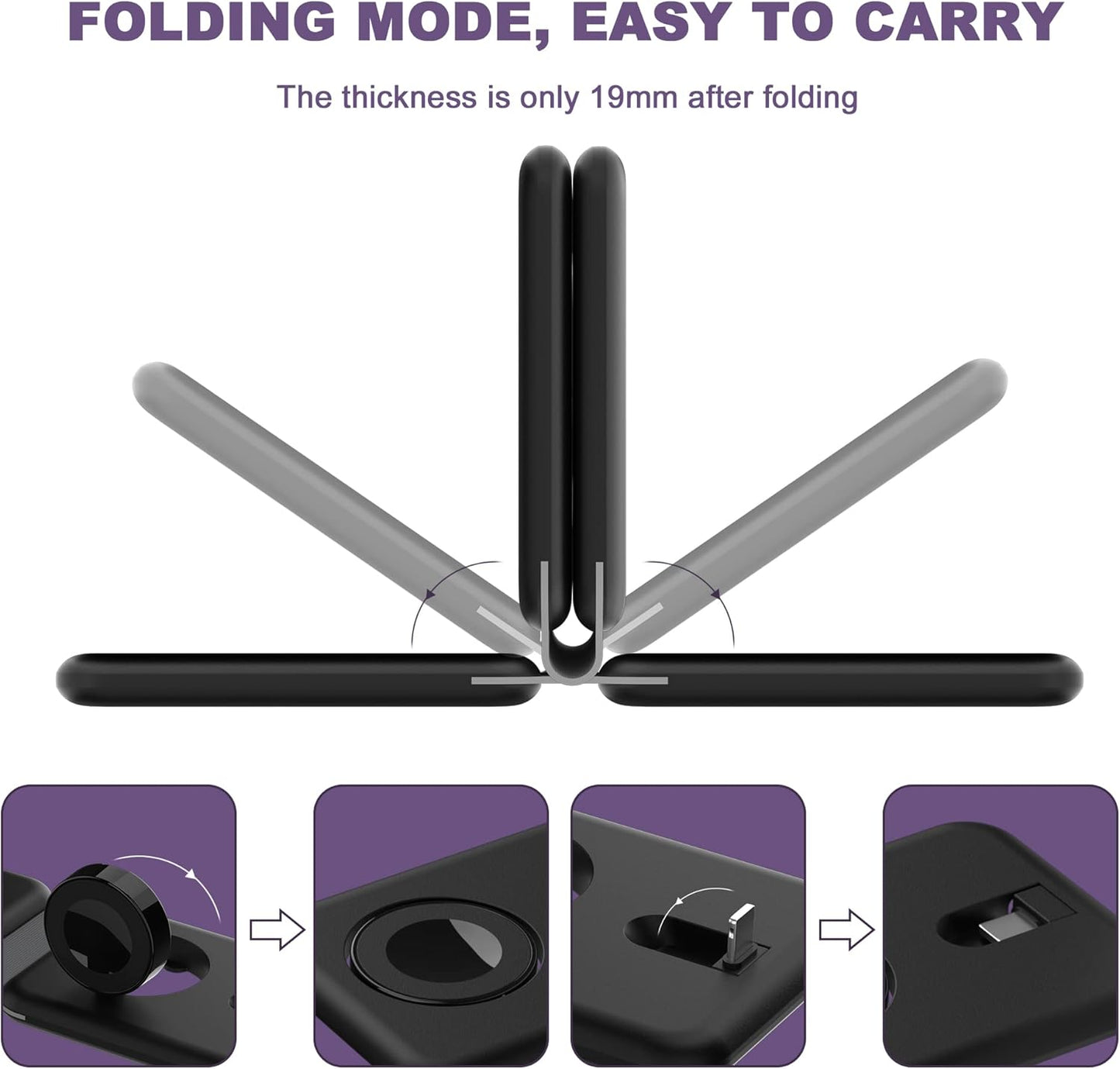 3 1 in Wireless Charger, Foldable Magnetic Charging Station, Fast Travel Wireless Charging Pad for Multiple Apple
