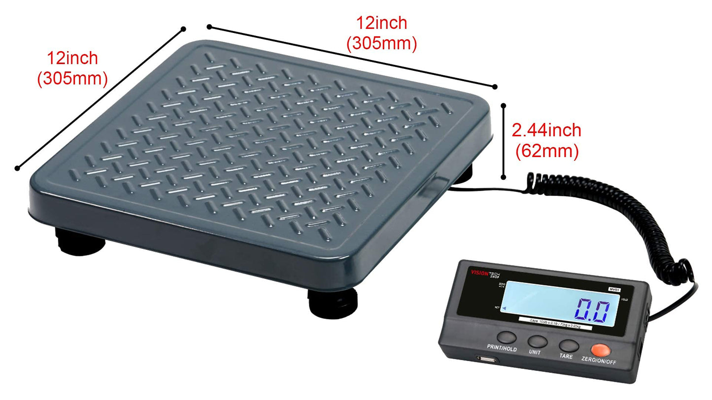 VisionTechShop MVS1 Heavy Duty Shipping Postal Scale, Lb/Kg Switchable, Capacity 165lb x 0.1lb / 75kg x 0.05kg Readability, Battery Operated, Power Adapter Included, Portable Scale for Warehouse