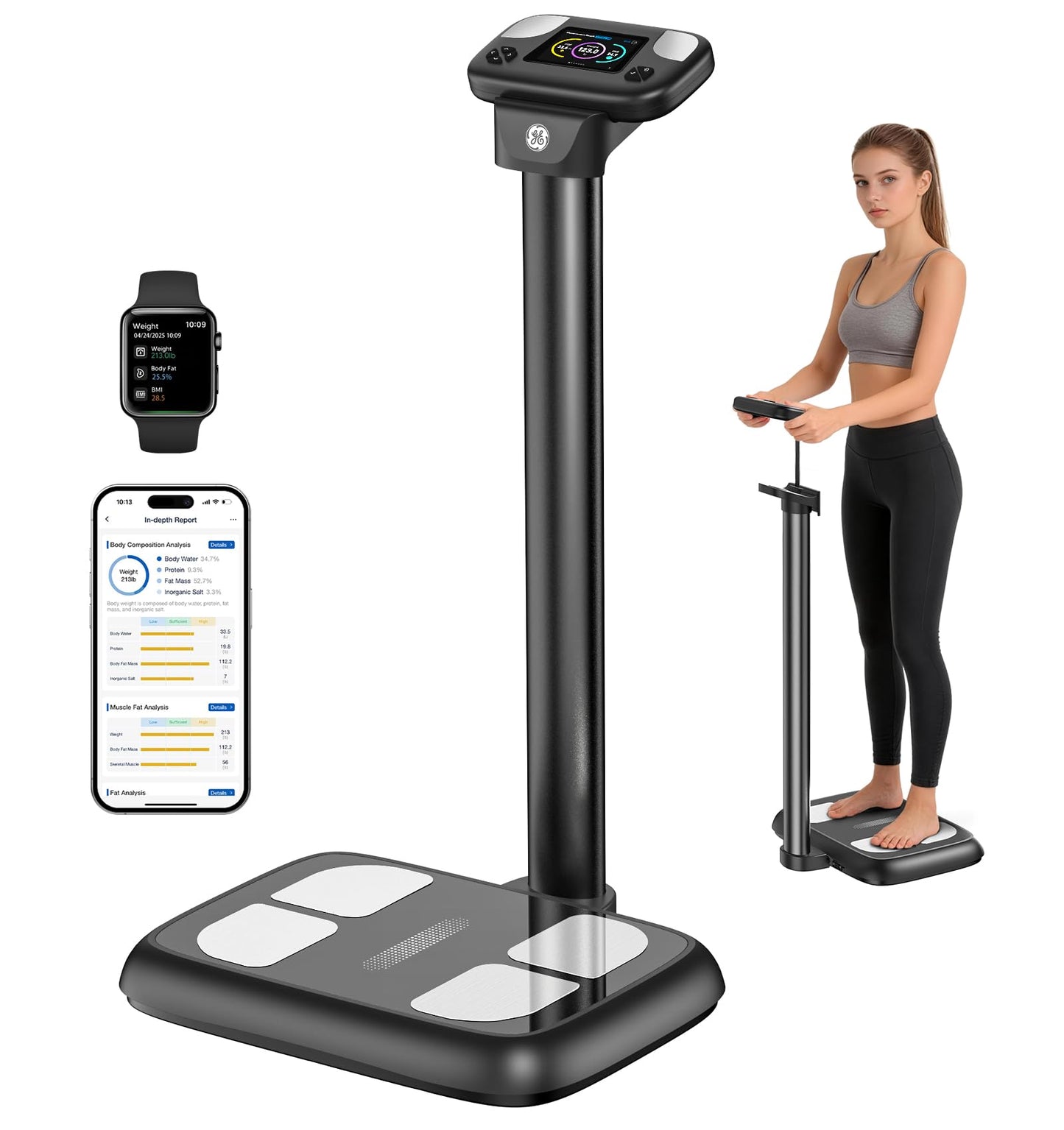 GE Smart Scale for Body Weight, with 8-Eletrode Segmental Measurement - Full Body Composition Scale with BMI Fat Muscle Mass, Digital Bluetooth Professional Fat Scanner for Home, Gym, Fitness Center