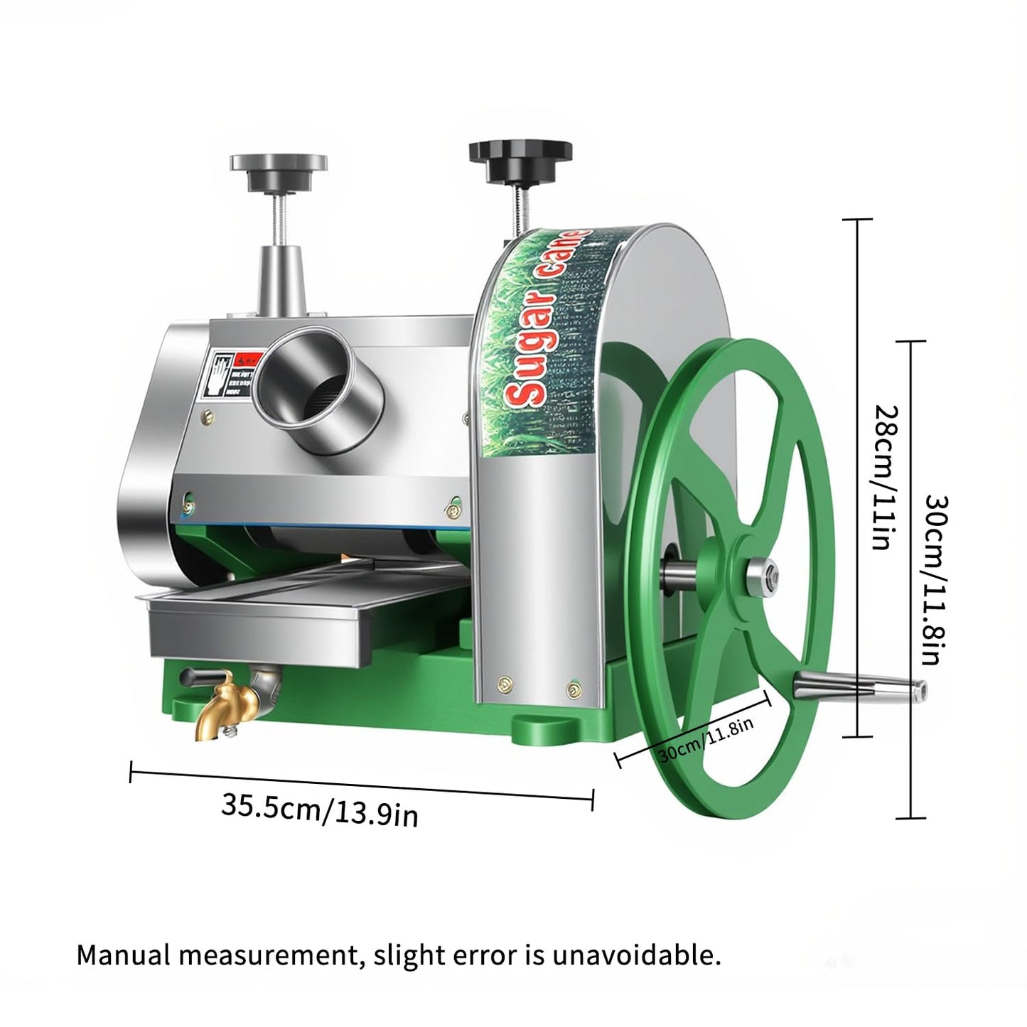 Manual Sugar Cane Press Juicer, Heavy-Duty Triple Stainless Steel Roller Design, Motor-Ready Interface, 2.5" Wide Inlet, High-Yield Hand Crank Cane Extractor for Home & Small Commercial Use