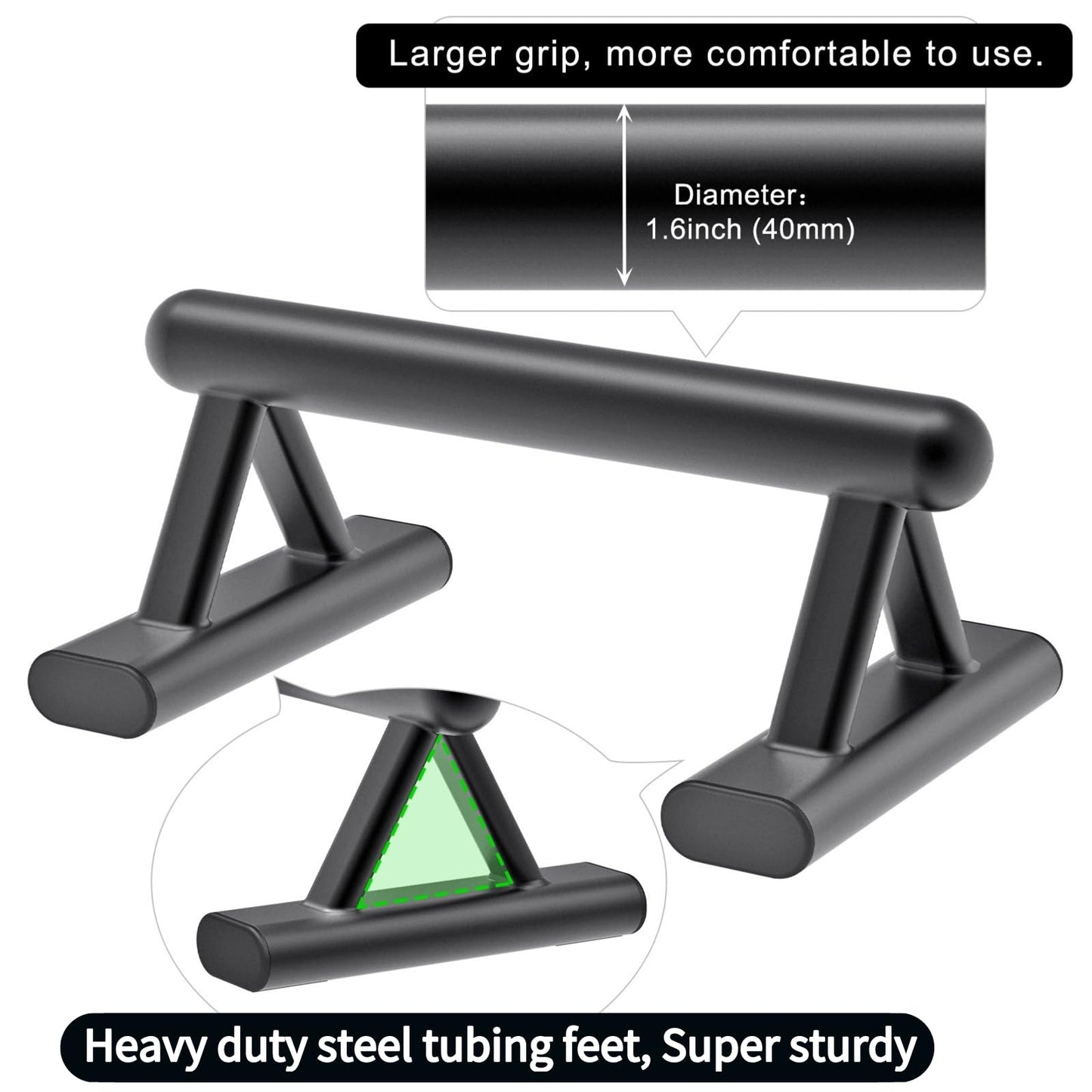 SELEWAERE Metal Parallettes Floor Workout Push Up Handles Non-Slip Pushup Bars Handstand Bars for Calisthenic Fitness Sturdy Steel Tubing Structure with Matte Paint Finish, Load up to 600 lbs