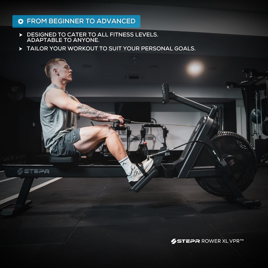 STEPR Rower XL VPR, Air Resistance Rower with Patented VPR Air Resistance Technology, Full-Body Ergometer