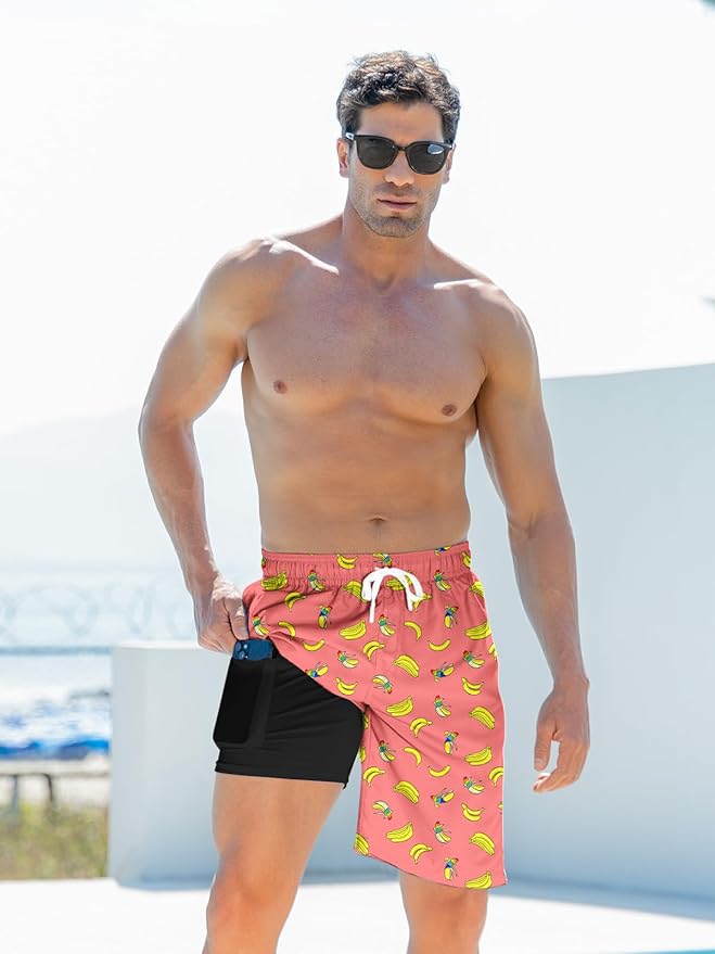Goodstoworld Mens Swim Trunks with Compression Liner 9'' Inseam Quick Dry Swimsuit Shorts M-3XL