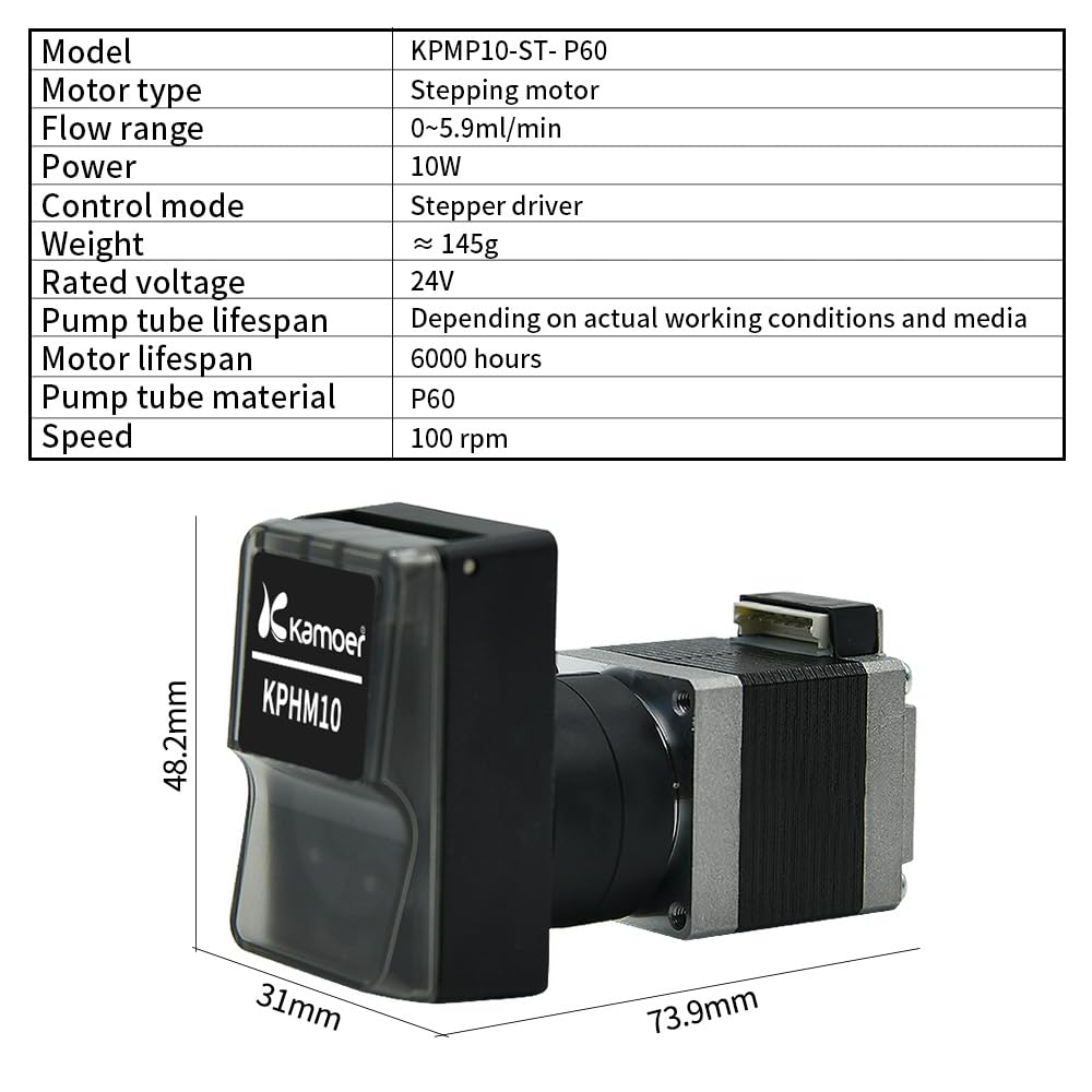 Kamoer KPMP10 low flow 24V peristaltic pump high precision adjustable speed stepper motor liquid dosing pump 1.52mm ID x 3.22mm OD (0-5.9ml/min) for Lab DIY