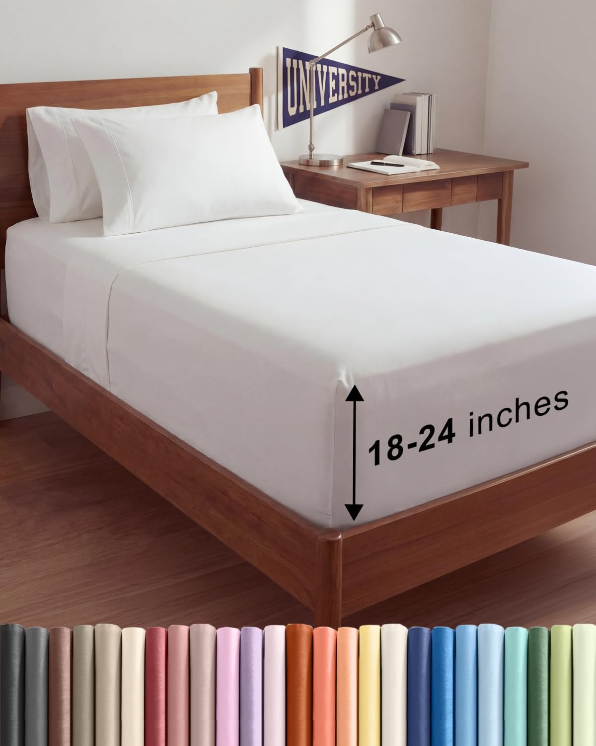Skiennix Extra Deep Twin XL Sheet Set - 4-Piece Breathable Cooling Bedding - Soft, Wrinkle-Free White