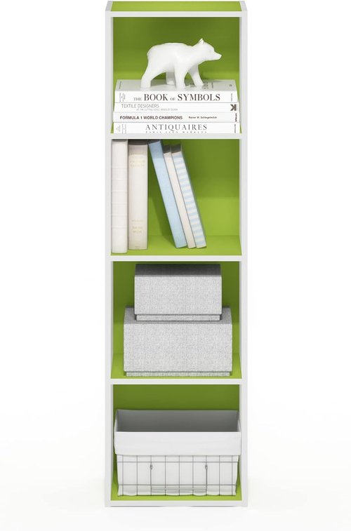 Furinno PASIR 4-Tier Modern Bookshelf - Easy Assembly Open Shelves Bookcase | Green/White 9 x 12 x 42