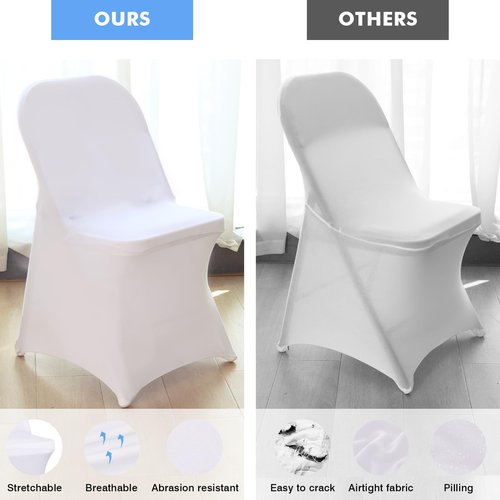 Fixwal 36 Pcs White Folding Chair Covers, Spandex Stretch Covers - Ideal for Weddings, Parties, Dining, Business Meetings, Banquets, Universal Fitted Washable Slipcovers.