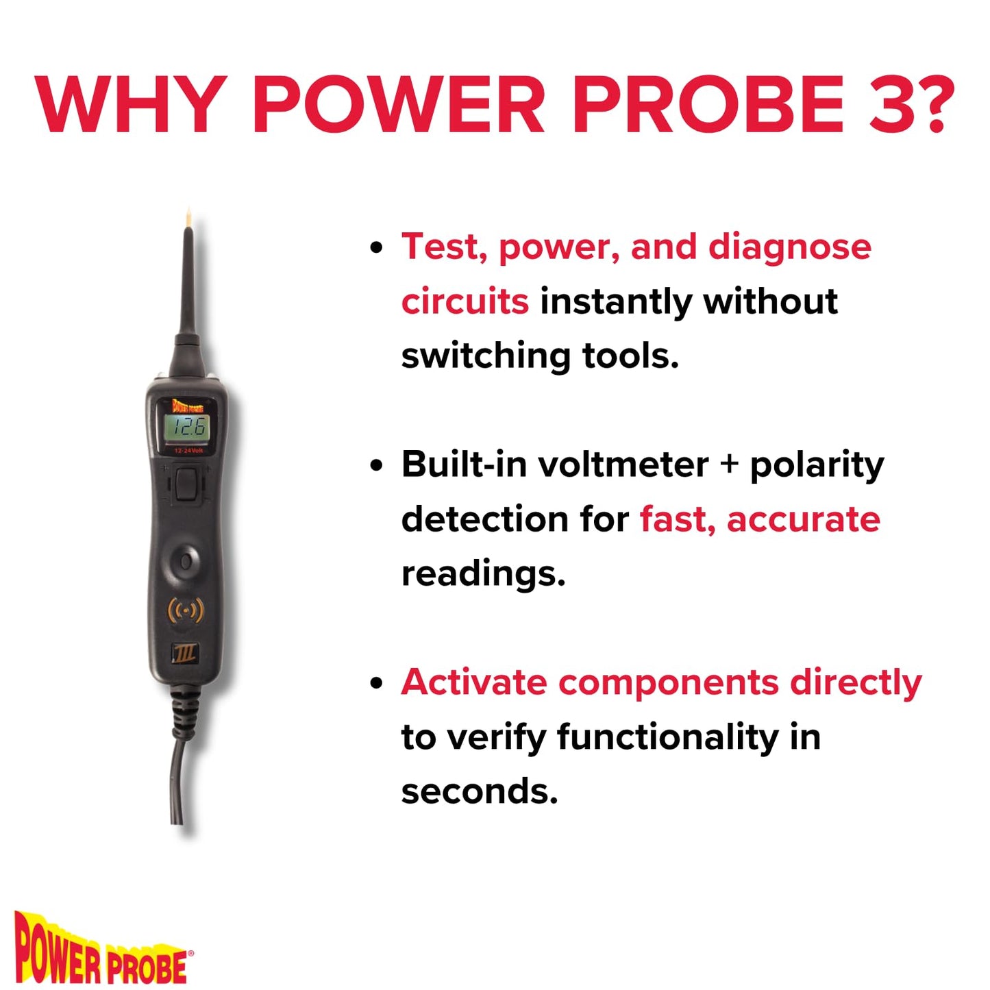 Power Probe III w/Case & Accessories - (PP319FTC) [Car Automotive Diagnostic Test Tool, Digital Volt Meter, AC/DC Current Resistance, Circuit Tester] (Black - Limited Edition)