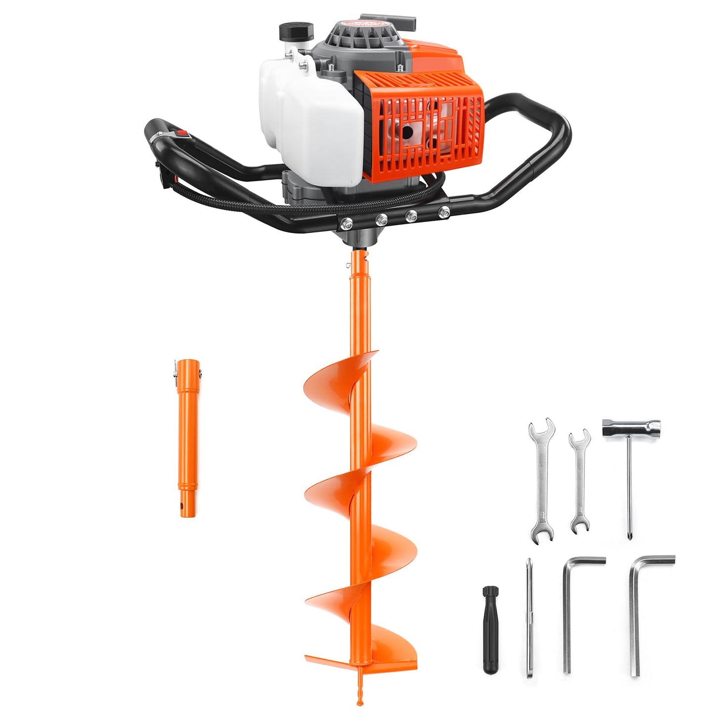 NEO-TEC 72CC Post Hole Digger Drill Gas Powered 2-Stroke & 8" Drill Bits + 1 Extension Bar, Earth Auger Petrol Drill Borer for Garden Lawn Auger Drill Bit for Planting
