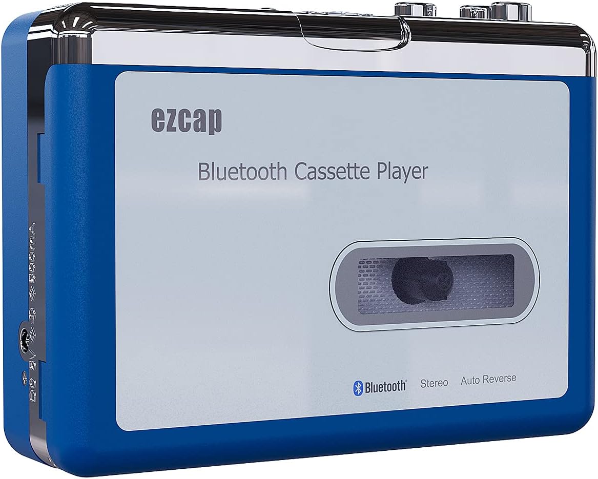 Cassette 3.5mm Ezcap Bluetooth Player, Walkman Tape Player with Jack Headphone and Speaker, Auto Reverse Function, USB
