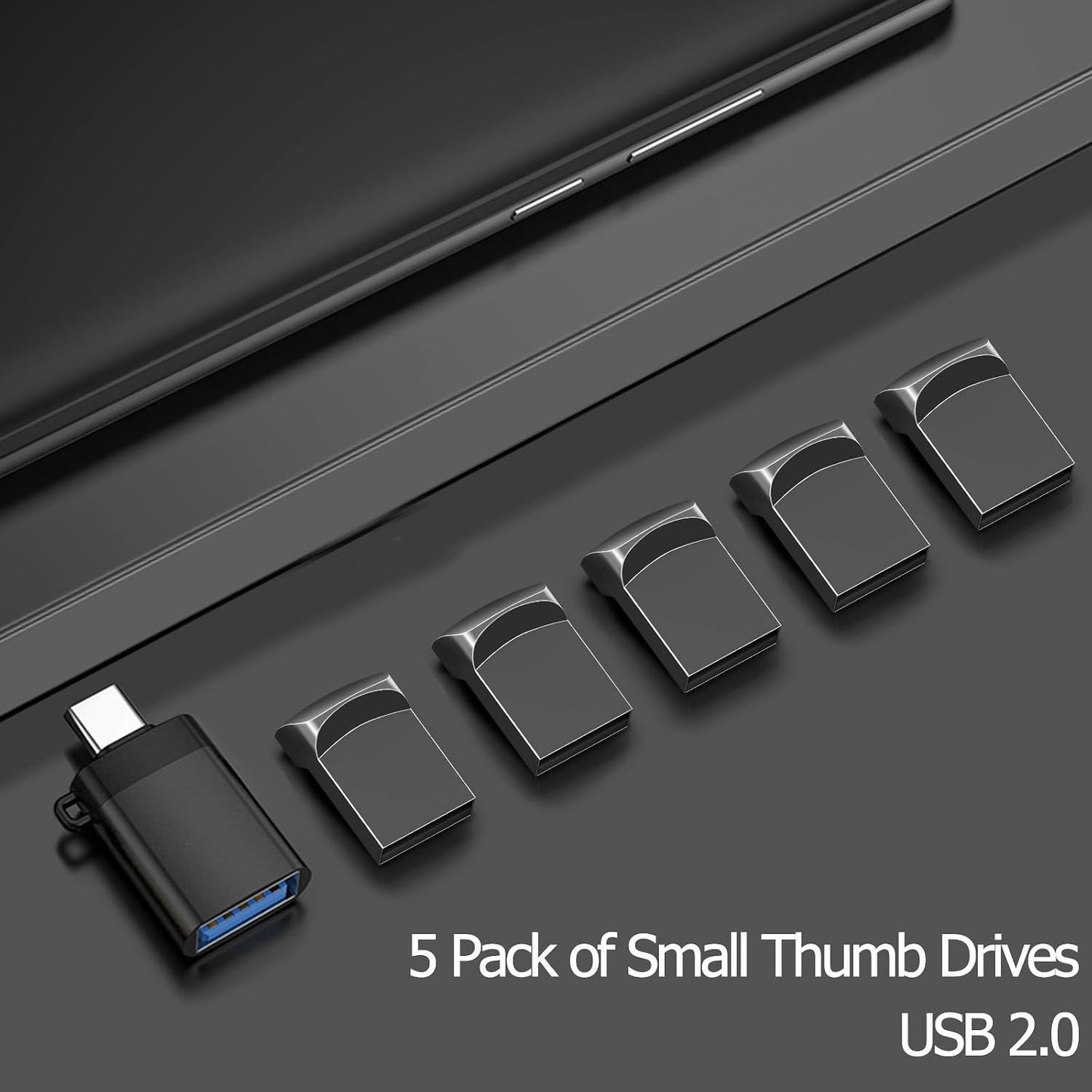 EASTBULL 16GB 2.0 5 Pack FAT32 16 5 1 USB Small Flash Drives with A USB-C Adapter, Mini USB Drives Small Thumb Drive GB