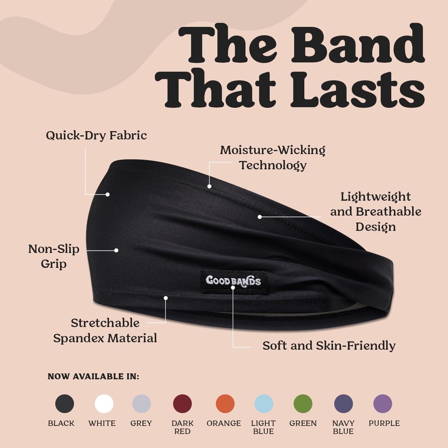Sweatband for Men and Women - Unisex Non Slip Headband that Wicks Moisture and Eliminates Excess Sweat - Durable & Long-Lasting - Running, Sports, Gym (Black, Single)