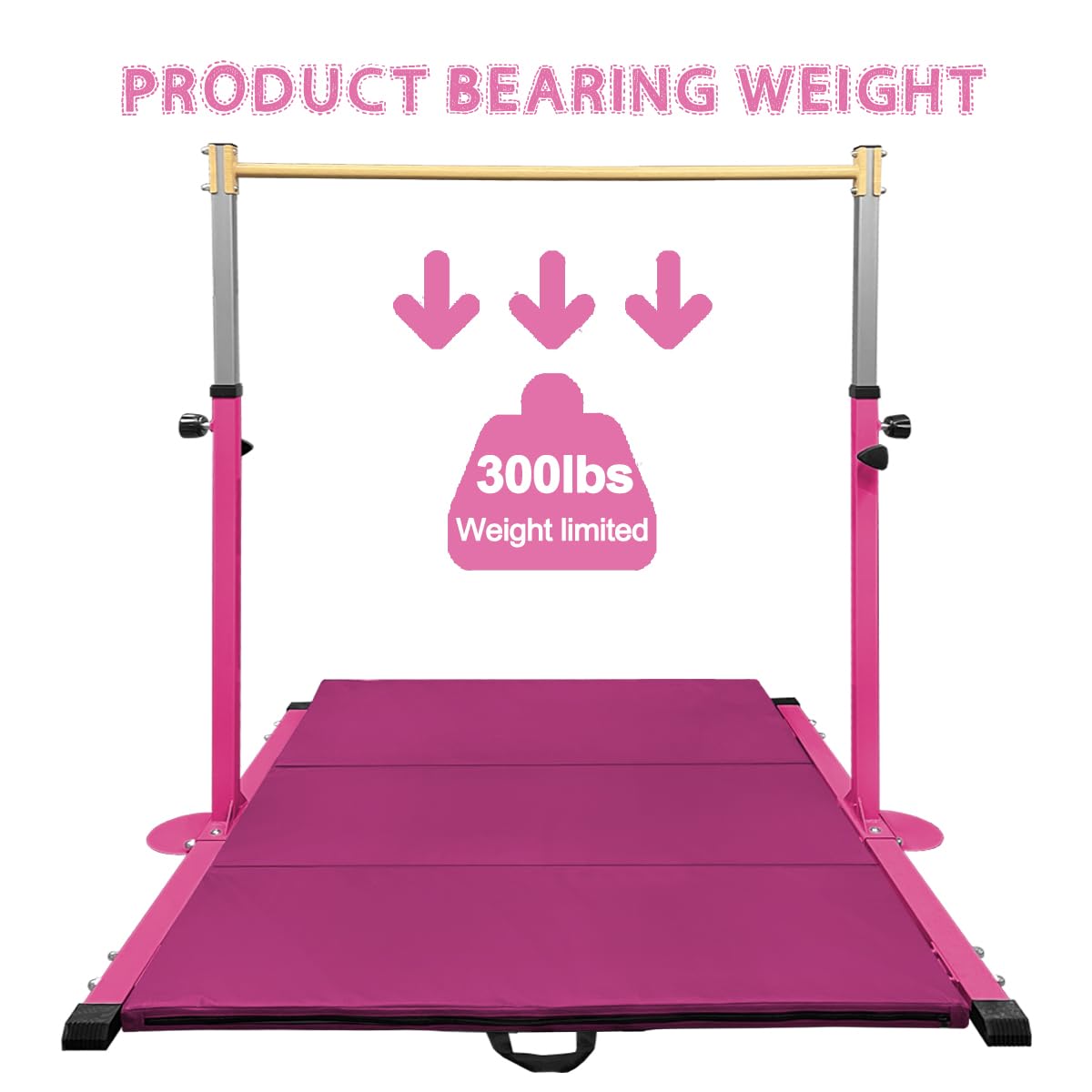 GLANT Gymnastic Kip Bar,Horizontal Bar for Kids Girls Junior,3' to 5' Adjustable Height,Home Gym Equipment,Ideal for Indoor and Home Training,1-4 Levels,300lbs Weight Capacity