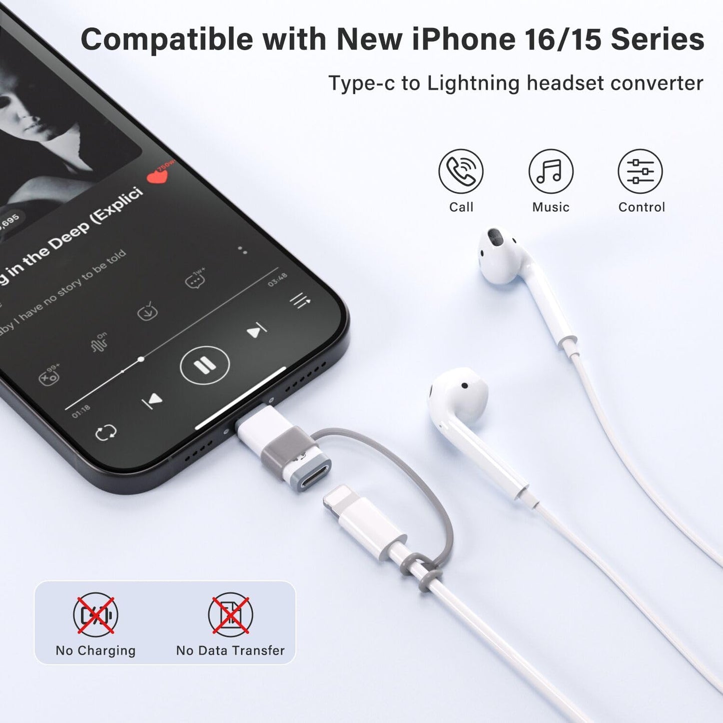 Mxcudu 16/16Pro/15/15Pro, 6/5, S24(Audio USB C to Lightning Audio Adapter, USB C Male to Female Lightning Headphone