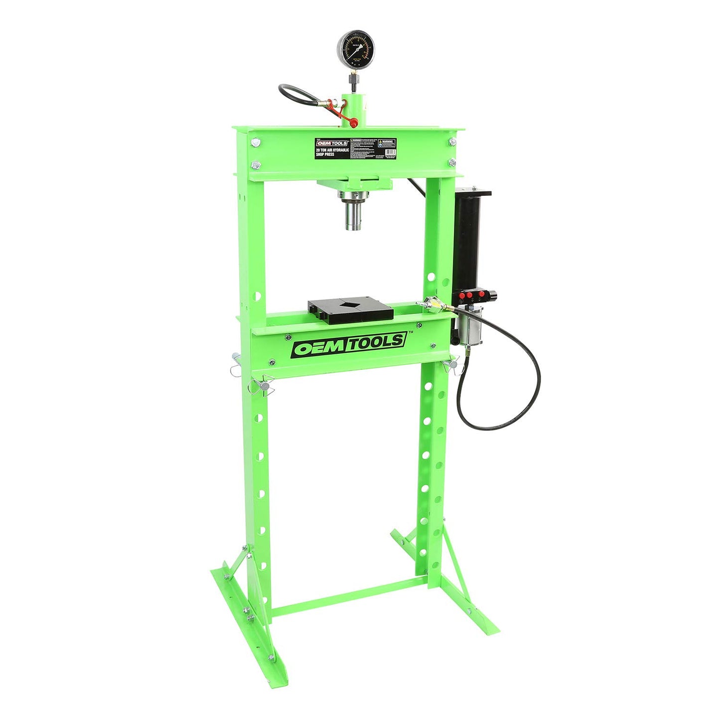 OEMTOOLS 25087 Air Hydraulic Press, 20 Ton Shop Press, Bearing Press and Metal Pressing, Dual-Speed Pump Floor Shop Press, Adjustable 20 Ton Press Head