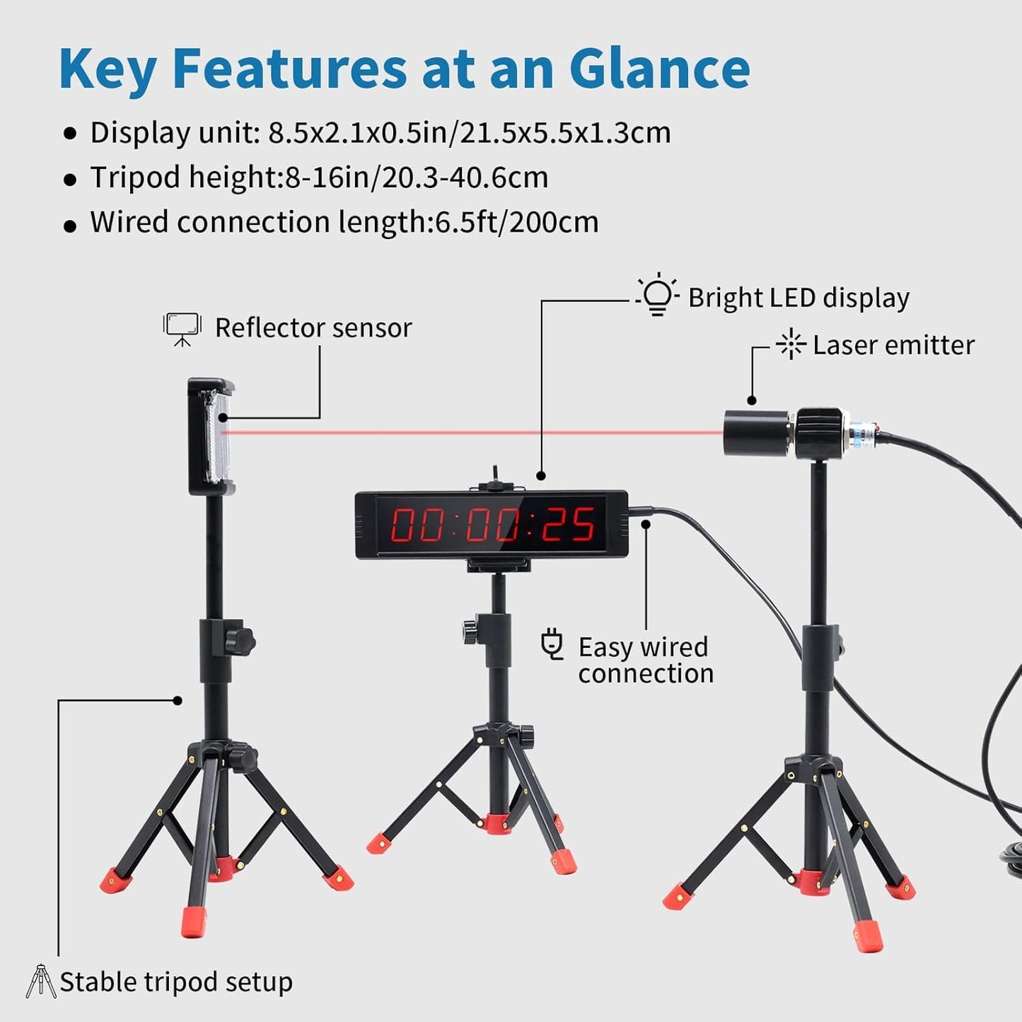 GAN XIN Indoor Wired Laser Timer for Training,LED Stopwatch Race Clock,Racing Timer,Skating Track and Field Running for Sprints Bike Motorcycle（8.5 x 2.1 inch）