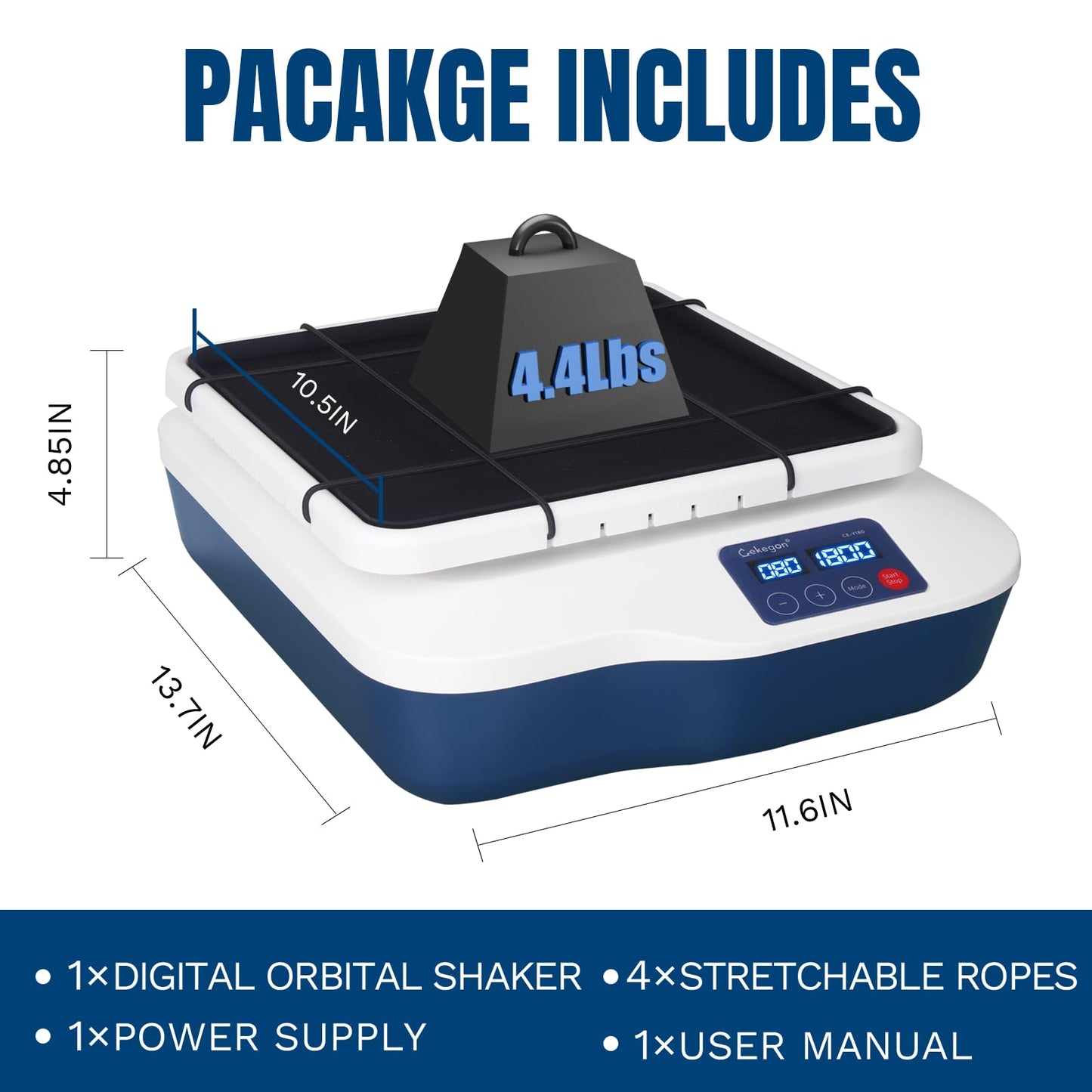 Cekegon Lab Orbital Shaker, 40-200RPM Digital Orbital Shaker, Continuous and Timed Mode for School Laboratory, 10.5"x10.5" Plate Size Orbit Diameter 20mm, Capacity 4.4LB