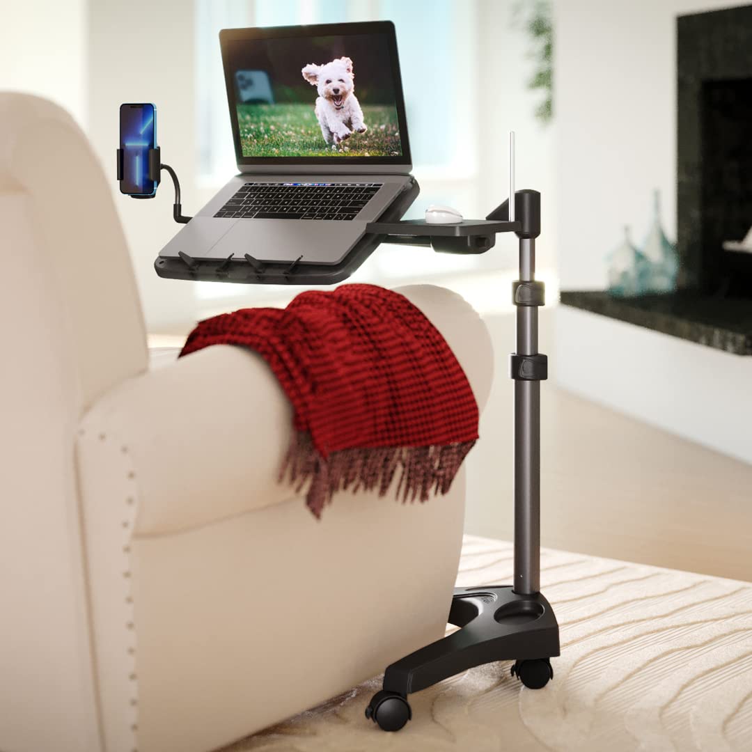 LEVO G2 V16 Rolling Laptop Workstation Stand Cart with Mouse Tray and Phone Holder for Bed Couch Recliner or Chair, Adjustable Mobile Desk for Remote Office Reading and Study