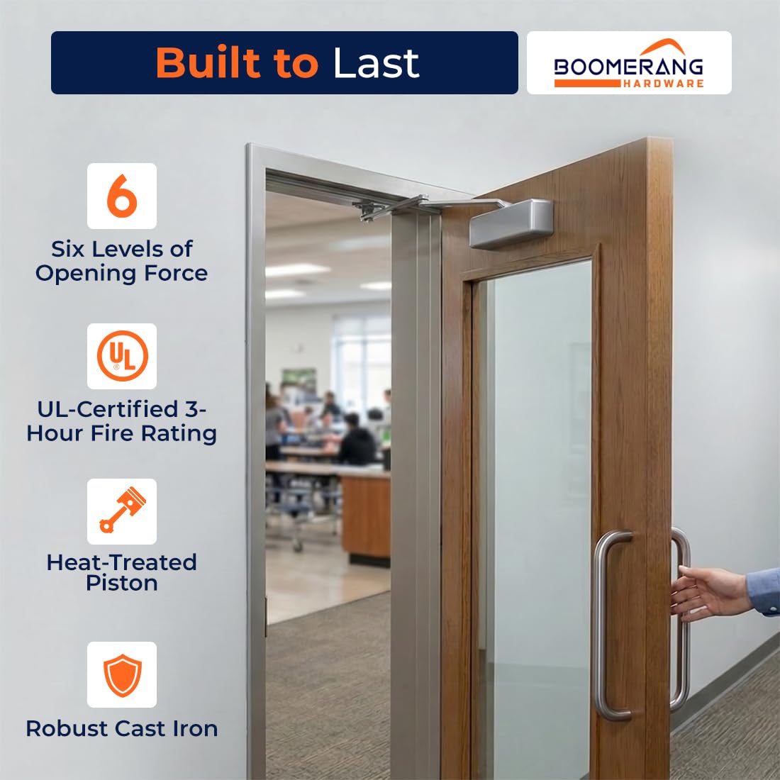 Boomerang D9016 Extra Heavy-Duty Designer Auto Commercial Door Closer, Multiple Mount Options, Door Closer for Extreme Traffic Areas, ADA & UL 3 Hour Fire Rated, Aluminum/Silver (US26D)