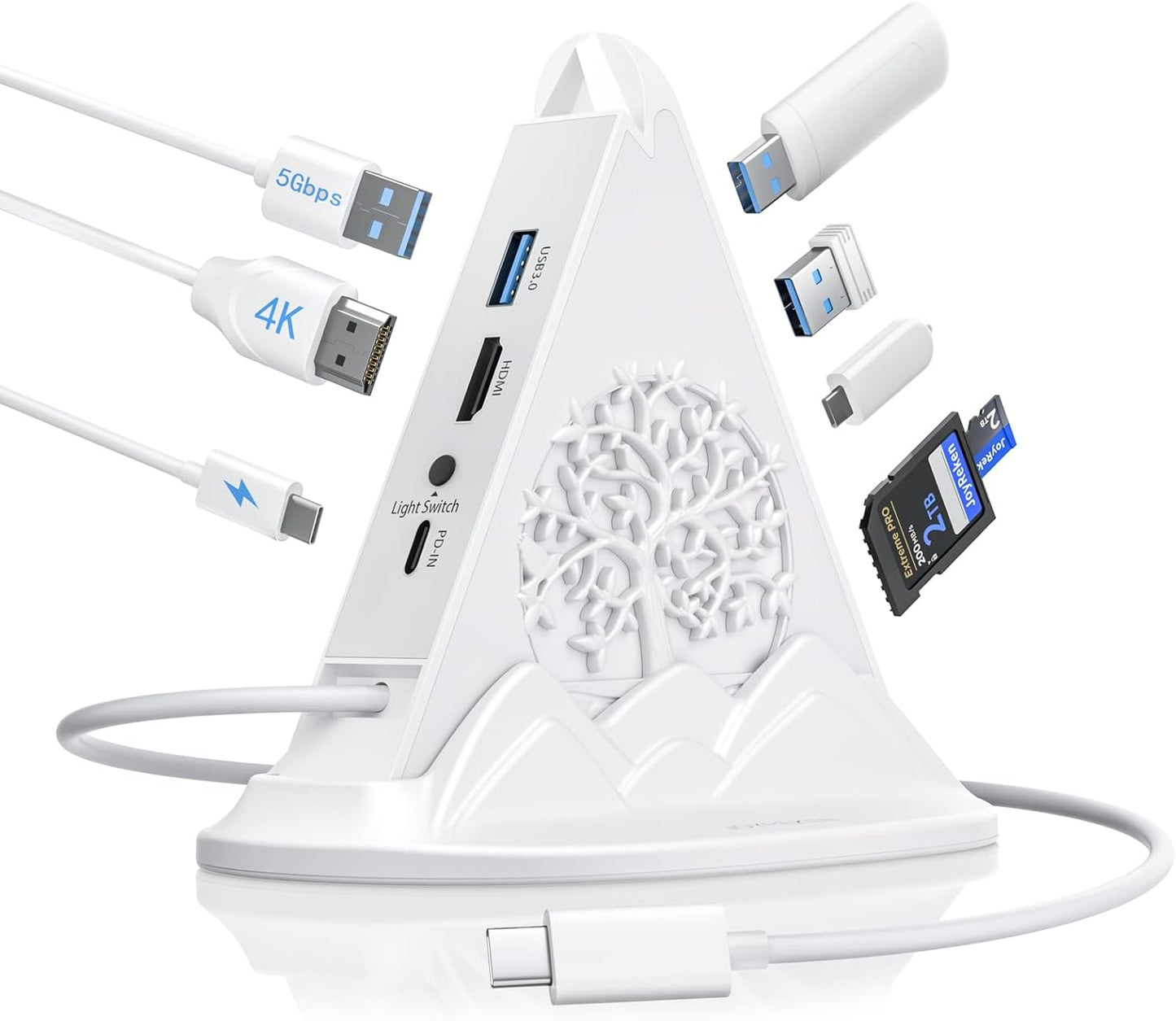 JoyReken 8 1 4K 100W 5Gbps 3.0, 3xUSB 3.0, USB C Hub, White in USB C Hub Multiport Adapter with HDMI, Power Charging