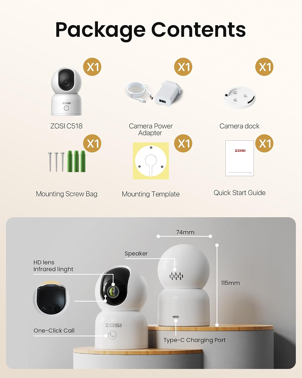 ZOSI C518 4MP Monitor,2.4G/5G Detection,2 Indoor Pan/Tilt Smart Home Security Camera for Pet Dog Baby Dual-Band Plug