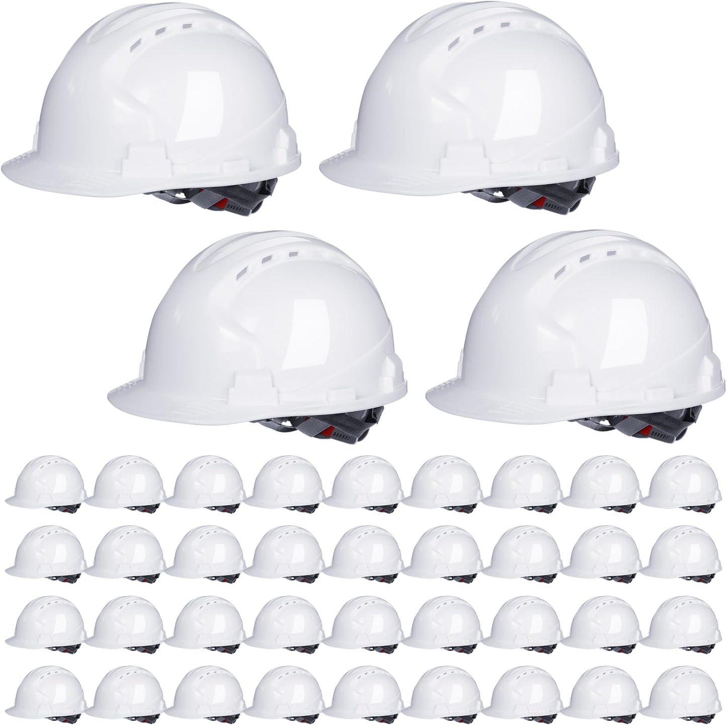 ShinyMatch 40 Pcs 4 Pt. Suspension Hard Hat Bulk Safety Helmets ABS Construction Hardhats Adjustable Ratchet Hard Hats with Vents and Cotton Brow Pad Hard Hats for Men Work Head Protection Supplies